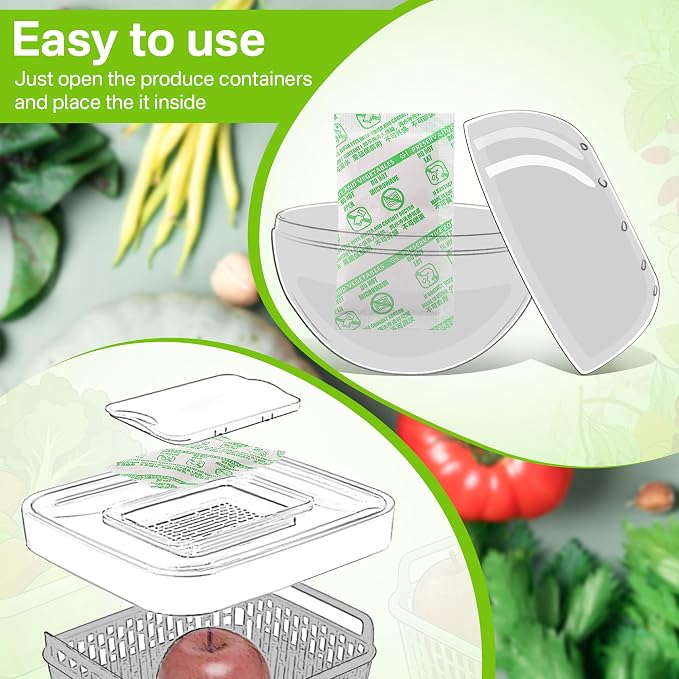 16 Pack Produce Saver Refill Kit, Ethylene Gas Absorber Refills, Green | Ethylene Gas Absorber Refills for Produce Keeper and Crisper Inserts, Fridge Keep Fresh, Fruits & Vegetables Storage