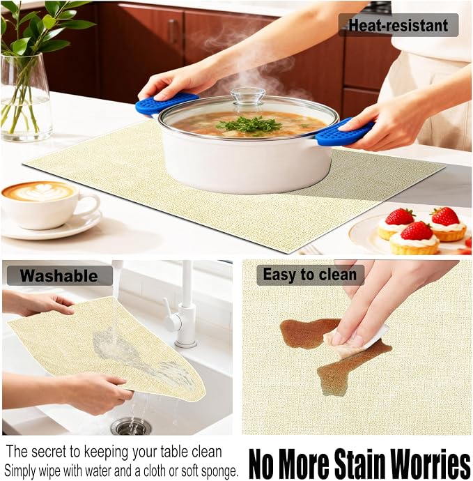 Faux Leather Placemats Set of 6, 11.8"x17.7", Off-White | Reversible Table Mats, Waterproof, Stain & Heat Resistant, Easy Clean for Dining, Gatherings, Outdoor