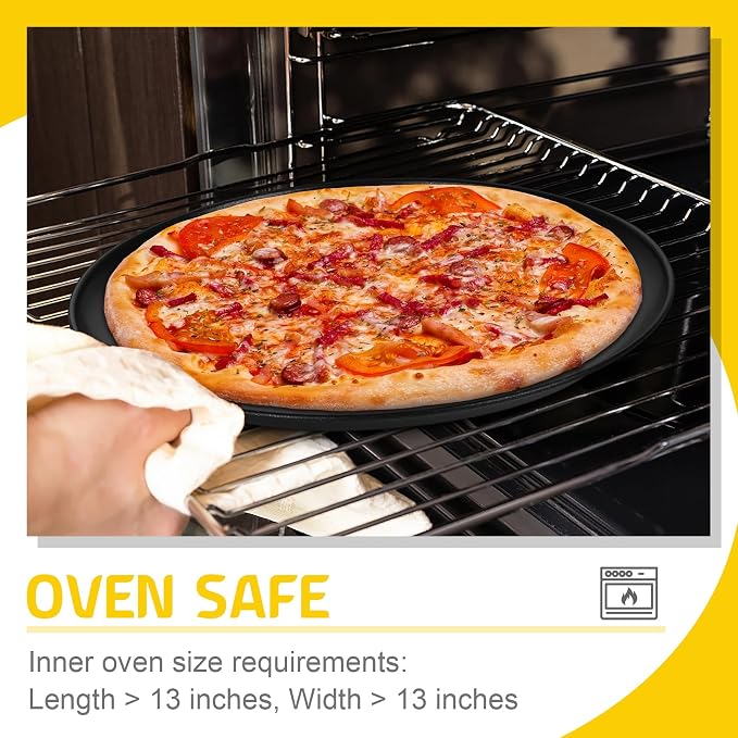 P&P CHEF Pizza Pan Set of 2, 12 Inch Stainless Steel Pizza Tray, Black | 2 Pieces Round Pizzas Plate for Pie Cookie Cake, Good For Baking Cooking Roasting, Non Toxic & Heavy Duty, Dishwasher Safe
