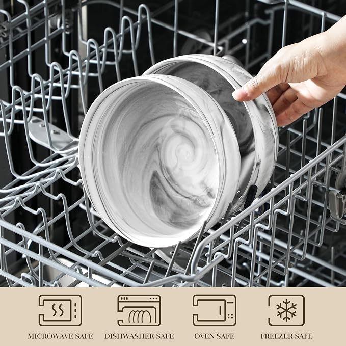 MALACASA Salad Soup Bowls Set of 2, 44 OZ Ceramic Bowls for Kitchen | Marble Grey Bowls for Soup, Cereal, Pasta, Oatmeal, Ramen, Porcelain Bowls Microwave & Dishwasher Safe, Series REGULAR