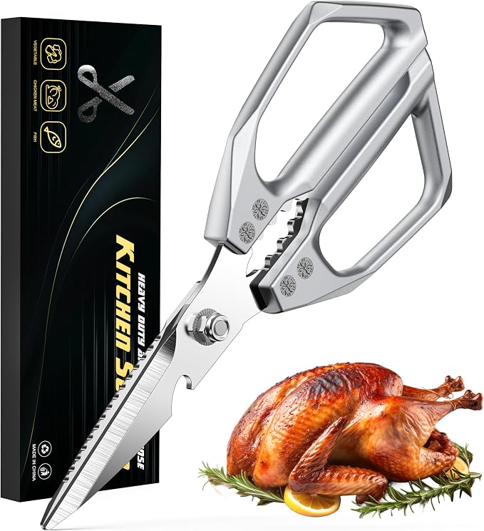 BALUCA Heavy Duty Kitchen Scissors All Purpose - Professional Stainless Steel Japanese Kitchen Shears for Food, Chicken Bones & Turkey | Dishwasher Safe, Sharp Meat & Poultry Scissors (Traditional)