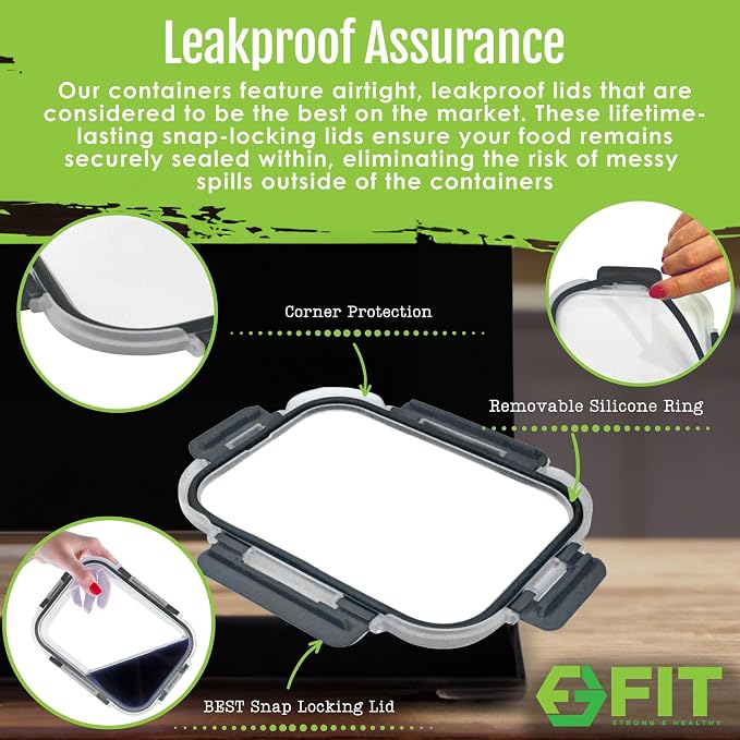 Glass Meal Prep Containers 2 and 3 Compartments, Leak-Proof, 32 oz, 4 Pack | Bento Box Lunch Containers Set, Food Storage Portion Control Snack Boxes, Airtight Lids, Dishwasher Oven Freezer Safe, Black