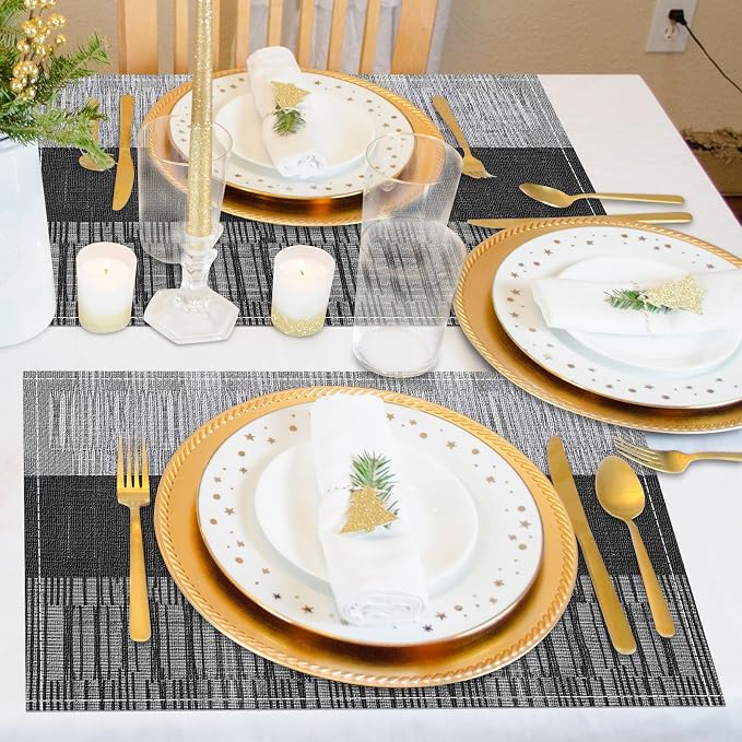 Black Halloween Placemats Set of 6, 12x18 Inch Washable Easy to Clean Heat-Resistant Anti-Skid Indoor Outdoor Table Mats for Holiday Party Kitchen Dining Room Decoration