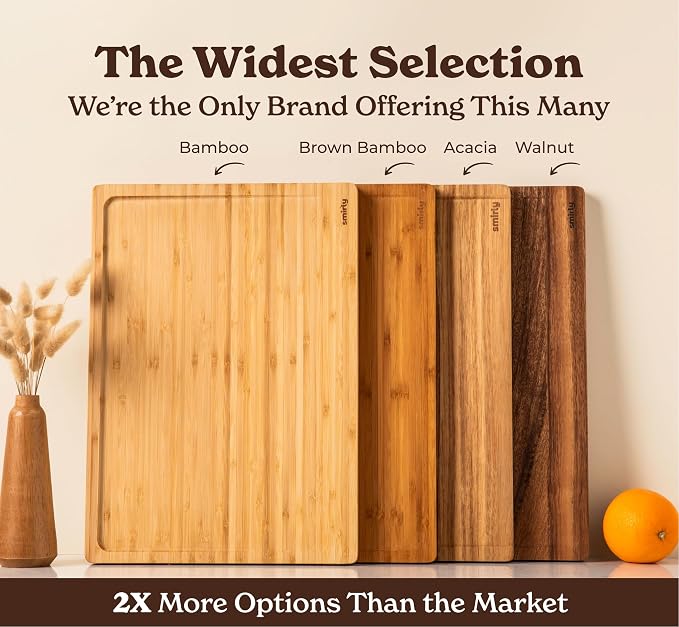 SMIRLY Acacia Wood Cutting Board - 3 Pack Cutting Boards for Kitchen | Non Toxic Acacia Cutting Board with Juice Grooves and Handles, Multiple Sizes Chopping Board for Meal Prep & Charcuterie