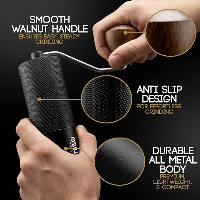 Manual Coffee Grinder, Conical Burr Coffee Grinder with Stainless Steel Burrs & Walnut Handle for Espresso, French Press, Travel, Camping & Home Use