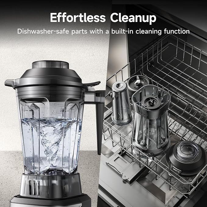 2400W Peak Countertop Blender for Kitchen, 64oz Pitcher & 24oz Travel Cup | AI Smart One-Touch & Stepless Speed, 4 Presets for Ice & Shakes, Self-Cleaning Blade, BPA-Free Touch Control