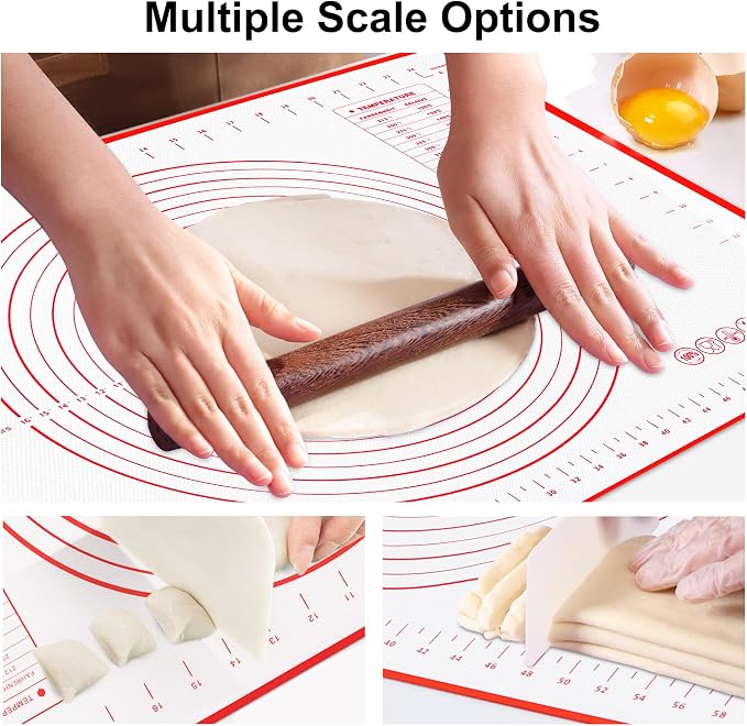 HOOMIL Silicone Baking Mat, 24 x 16 Inch Pastry Mat with Measurements | BPA-Free, Food-Contact Material, Nonstick Baking Mat with Non-Slip Counter Grip, Dishwasher Safe, Rolls for Storage