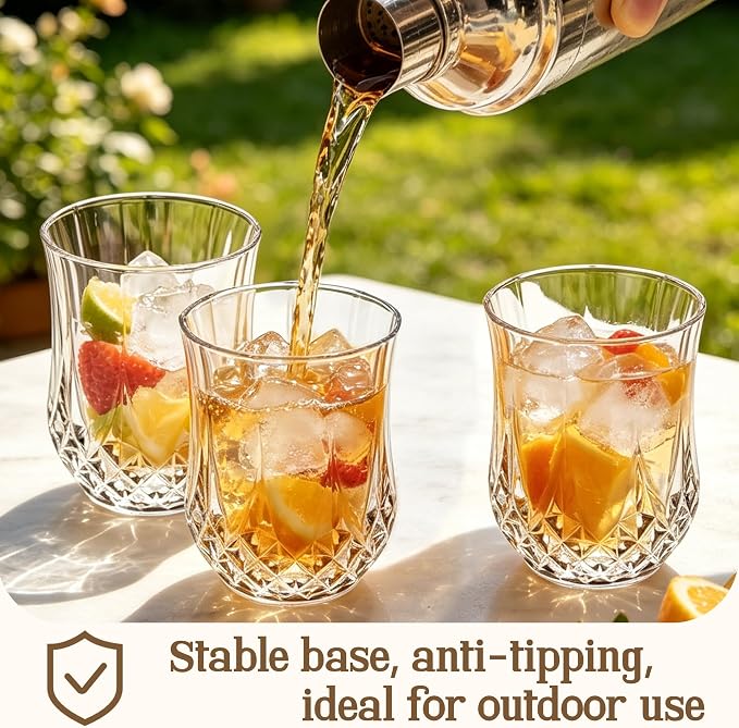 12 Pack 12 Oz Plastic Stemless Wine Glasses, Clear | Unbreakable, Reusable, Elegant Vintage Design, Fancy Cocktail Cups, Whiskey, Champagne, Wedding, Party, Bars, Holiday Events