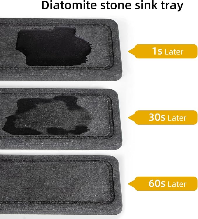 galasily Sink Caddy Organizer with Water Absorbing Stone Tray, Instant Dry Sponge Holder Smiley Face, Dish Brush Holder for Countertop, Kitchen Storage Accessories and Organization Essentials (Black)
