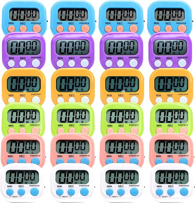 24 Pack Multi-Function Electronic Timer - Kitchen Timer,Magnetic Digital Timers,Big LCD Display, ON/Off Switch,Extensively Use in Cooking,Gym, Meeting, Classroom,Kitchen,Study,Work,Outdoor Activities