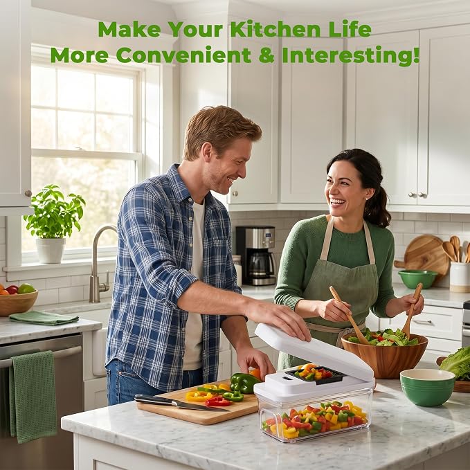 SUSTEAS Vegetable Chopper with Pull-Out Container, 7-Blade Mandolin Slicer | Pull, Empty & Keep Chopping; Easy-Detach, Dishwasher-Safe Blades; 7 Blades for Every Cutting Need; Less Cleanup. More Cooking