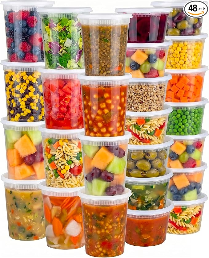 48 Sets Plastic Deli Containers with Lids - 16oz Pint & 32oz Quart | Leak Proof, Microwaveable, Dishwasher & Freezer Safe - Plastic Food Storage, Meal Prep, Restaurant & Soup Containers