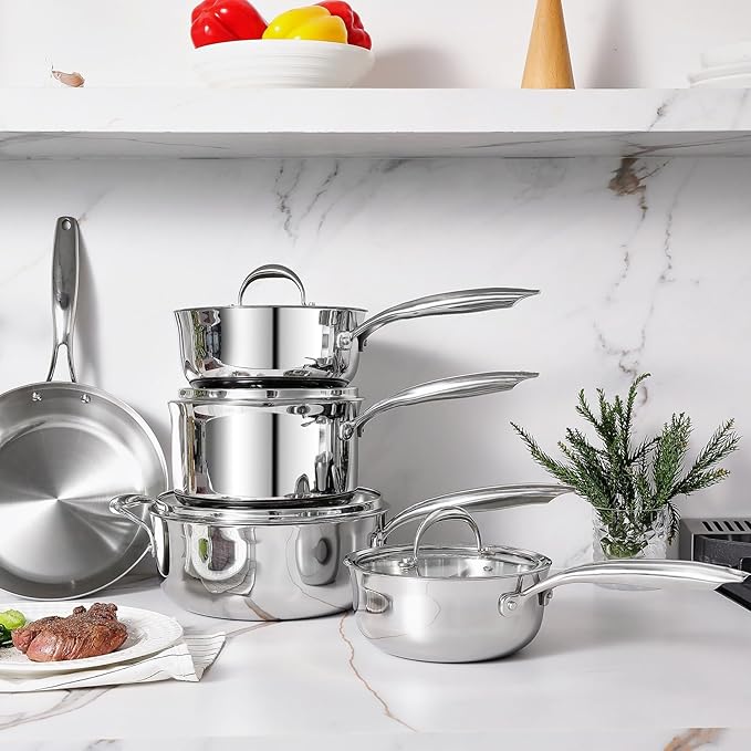 KEAWELL K3 Premium Tri-Ply Fully Clad Sauté Pan with Lid (4-Qt) | 4-Qt Tri-Ply Fully Clad Stainless Steel Sauté Pan; Compatible with All Stovetops; Oven Safe to 600°F
