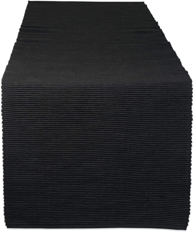 DII Basic Everyday Ribbed Tabletop 100% Cotton, Table Runner, 13x72, Black
