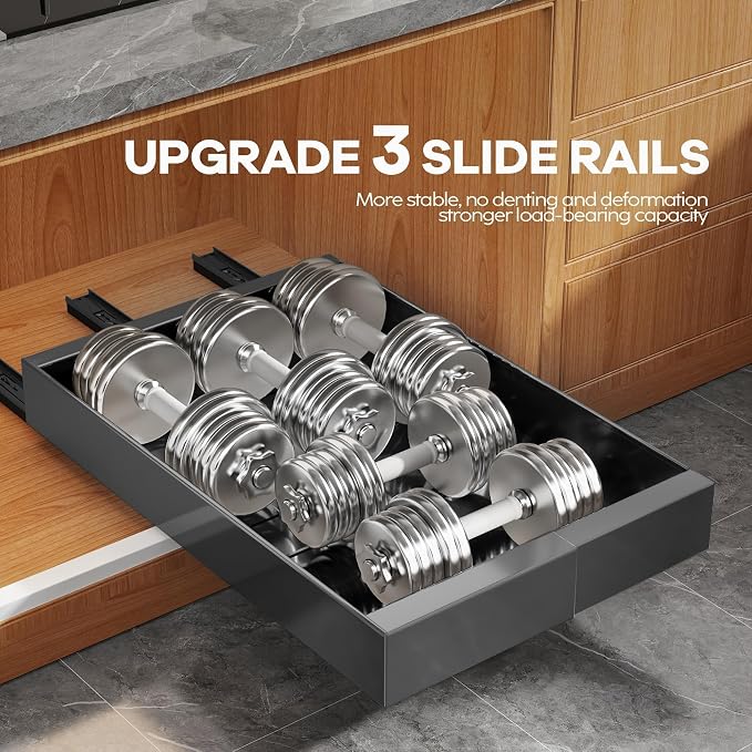 Seinloes 2 Pack Expandable (9"-14") Pull Out Cabinet Organizer 21" Deep With Raising Pad for Framed Cabinets,Upgrade 3 Slide Rails Slide Out Drawers,No Drill Roll Out Shelves Adhesive,Black