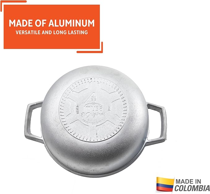 IMUSA 2 Qt Cast Aluminum Caldero Dutch Oven | Natural Finish, Riveted Handles with Aluminum Lid, Ideal for Rice, Soups, And Stews, Perfect for Serving Small Groups
