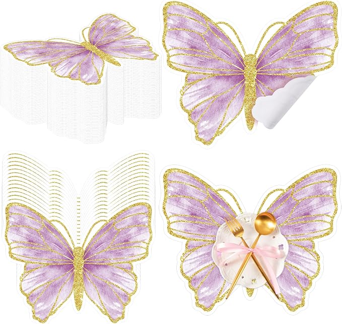 Harloon 50 Pcs Butterfly Paper Placemats Disposable Colorful Butterfly Table Mats for Spring Summer Wedding Baby Shower Birthday and Holiday Party Kitchen Dining Table, 13 x 10.8 Inches (Purple)