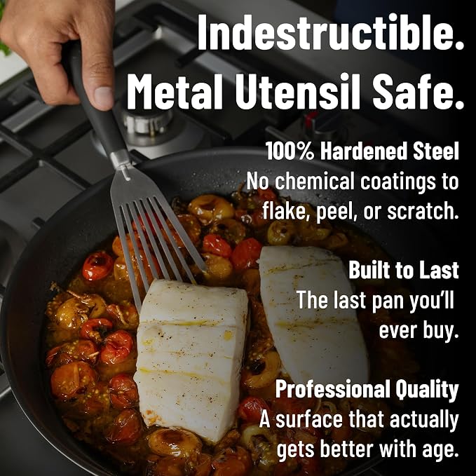 Misen Carbon Nonstick™ Skillet - Nitrided Carbon Steel - Professional Alternative to Teflon - 1100°F High Heat Ready - Easy Release - Induction, Oven, & Grill Safe - 10 Inch