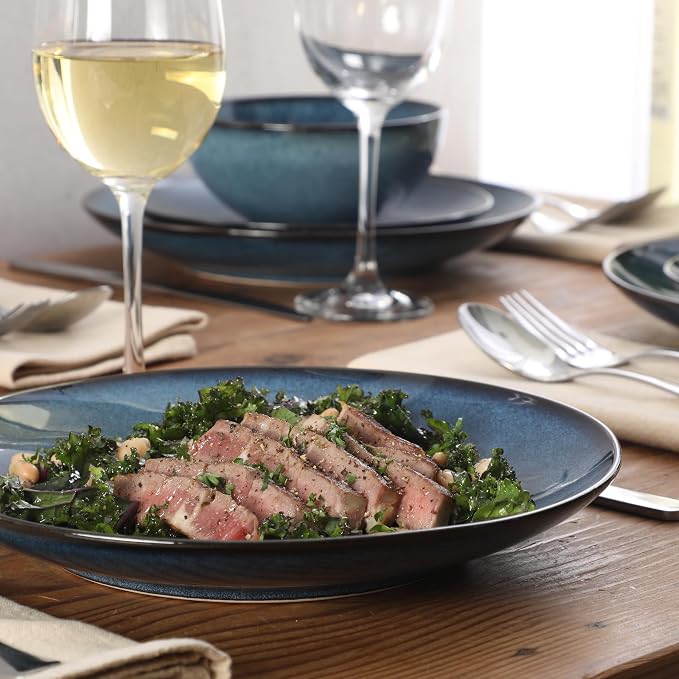 Gibson Elite Castle Peak Plates and Bowls Set, 12-Piece Dinnerware Set, Blue Reactive Glaze Stoneware Dishes, Dinner Plates, Salad Plates & Cereal Bowls