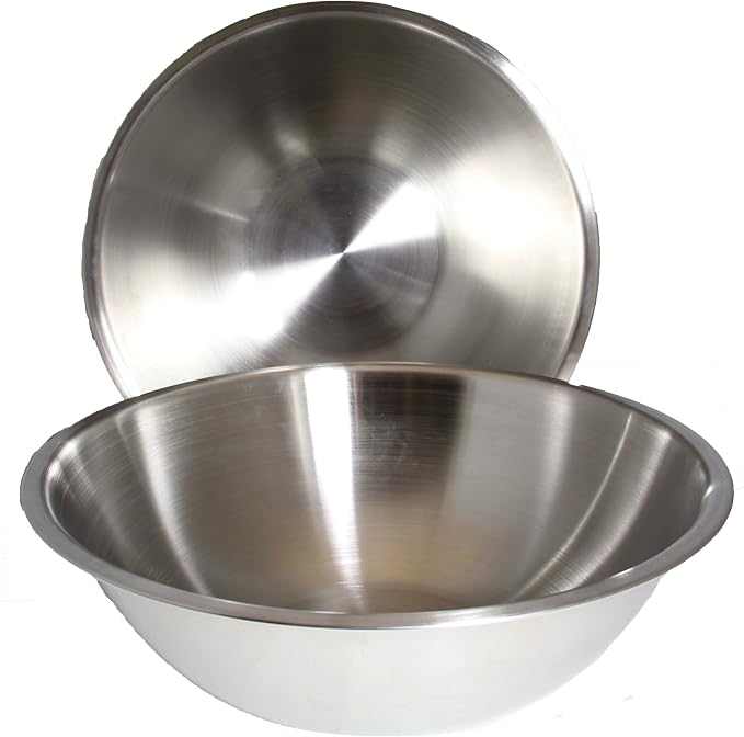 8 Quart, Set of 2, Mixing Bowls, Stainless Steel, Professional Chef, Commercial Kitchen, by Winco, 13.25 Inches Diameter, Flat Base
