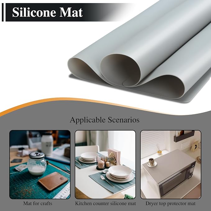 Silicone Mats, 2Pcs 15.7"x 11.8"x 0.03" Grey Silicone Table Mats | for Craft, Kitchen Counter, Jewelry