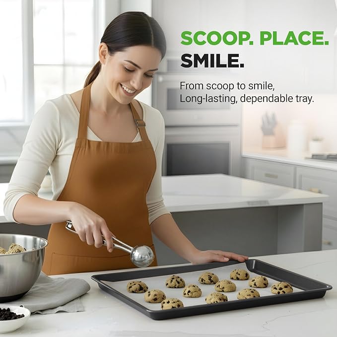 NutriChef XL Nonstick Baking Pan | 22x16 Inch PFOA, PFOS & PTFE Free Carbon Steel Pan | Dishwasher Safe, 446°F Oven Safe Sheet Cake Pan Suitable for Cookies, Brownies, Bread and Lasagna