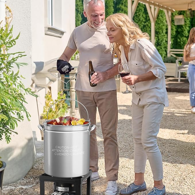 Bonnlo 36QT Turkey Fryer Pot with Steamer Basket, Lid & Lifting Hook, Stainless Steel Seafood Boil-Pot for Lobster, Crab & Shrimp, Heavy-Duty Deep Stockpot for Outdoor Boiling, Cooking & Frying
