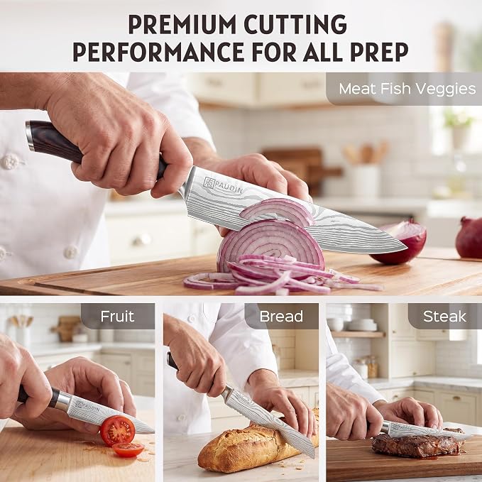 PAUDIN 17 PCS Kitchen Knife Set, Razor Sharp Knife Block Sets, Ideal Gifts | Elegant Kitchen Knife Set with Block, Knife Set with Built-in Sharpener, Dishwasher Safe