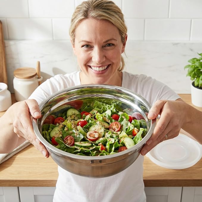 Geetery 6 Pack Stainless Steel Mixing Bowls with Airtight Lids 3qt Metal Mixing Bowl Thicker Stainless Steel Salad Bowls for Food Prep, Baking, Storage, Cooking, Serving Dishwasher Safe (White Lid)