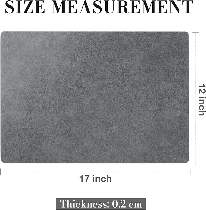 Roxifina Faux Leather Placemats Set of 8 - Vinyl Placemats Wipeable Waterproof Oil-Proof PU Place Mats Heat Resistant Reversible Table Mats for Dining, Kitchen, Outdoor, 12 x 17 Inch (Gray)