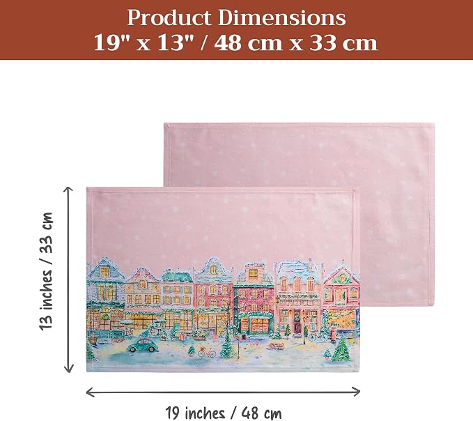 Maison d' Hermine Placemats Set of 4 Reusable 100% Cotton (13"x19") | Cloth Place Mats Washable Table Mats for Kitchen Dining Party Wedding Home Thanksgiving Christmas - Christmas Market - Pink