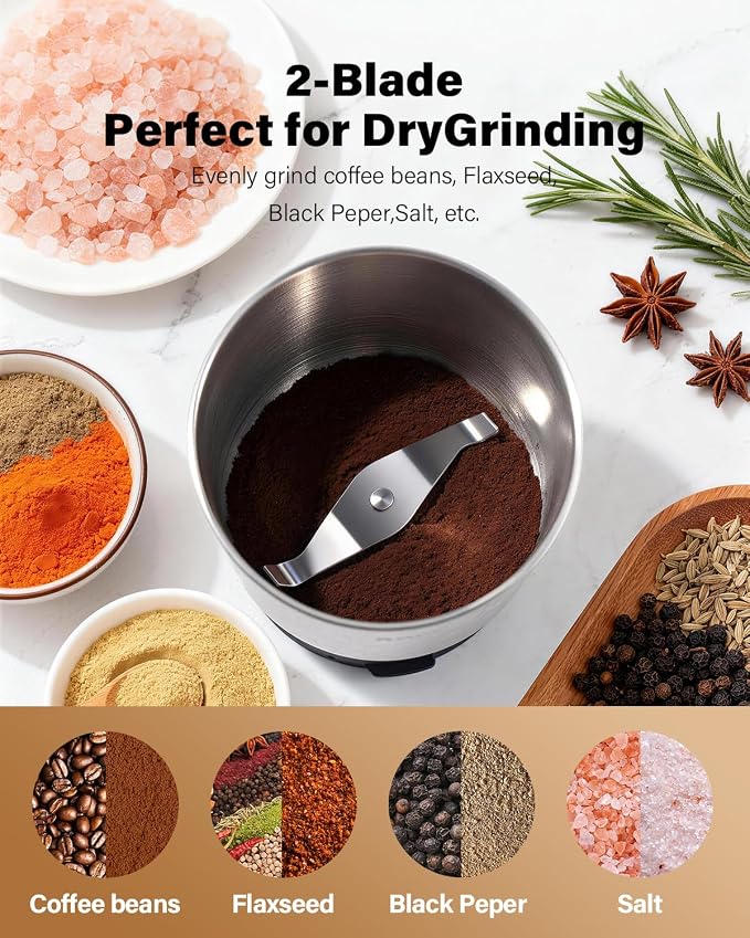 SHARDOR Coffee Grinder Electric, Spice, Herb, Grinder for Coffee Bean Spices and Seeds with 2 Removable Stainless Steel Bowls, Black