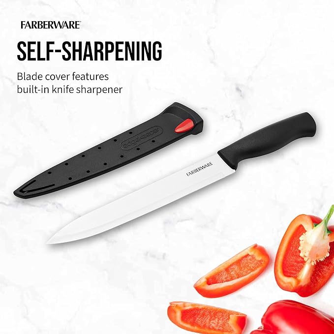 Farberware Edgekeeper Slicing Knife with Self-Sharpening Blade Cover, 8 Inch, Black