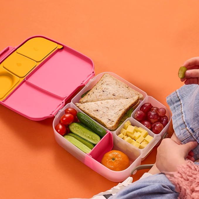 b.box Lunch Box, 8.5 Cup Bento Box for All Ages, Snack Box Food Containers | Lunch Box Kids + Adults, Lunch Containers, 4 Compartments, Leak Proof, Dishwasher Safe, BPA Free, PFAS Free—Strawberry Shake