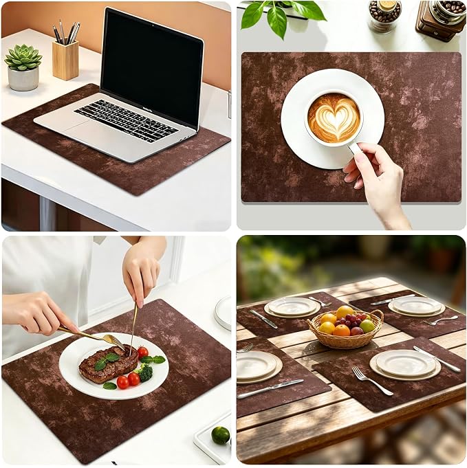 Faux Leather Placemats Set of 4, 11.8"x17.7", Coffee Brown | Reversible Table Mats, Waterproof, Stain & Heat Resistant, Easy Clean for Dining, Gatherings, Outdoor
