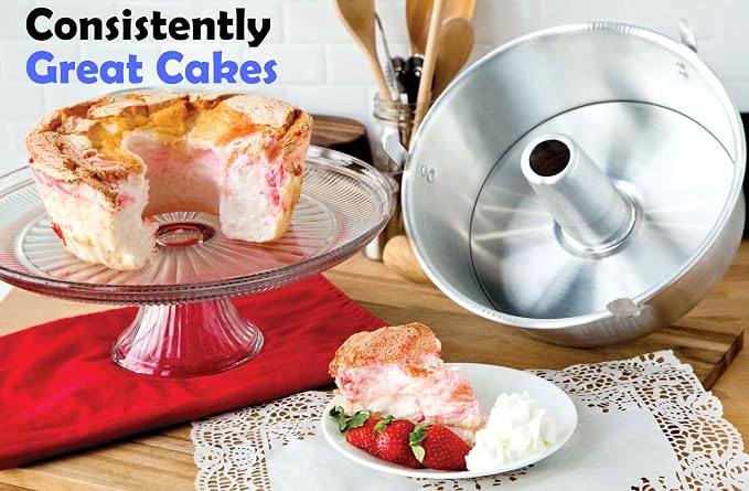 Fox Run Angel Food Cake Pan, Removable Bottom, Aluminum 9.75" Tube Cake Pan | Bake Bundt Cakes & Angel Food Cakes | Tube Cake Pan With Cooling Feet | Consistent Results | Kitchen Essential Baking Pan