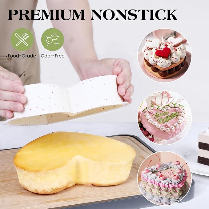 10 Inch Heart Shaped Cake Pans Silicone, Cream, Confetti | Set of 2, Large Nonstick, Food Grade Silicone Heart Molds, Easy to Clean, Oven Air Fryer Freezer Safe