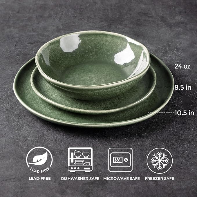 AmorArc Ceramic Dinnerware Sets for 8, 24Pcs Plates and Bowls Sets Dishes | Stoneware Handmade Reactive Glaze Dinner Set, Highly Scratch Resistant | Dishwasher & Microwave Safe Dishware