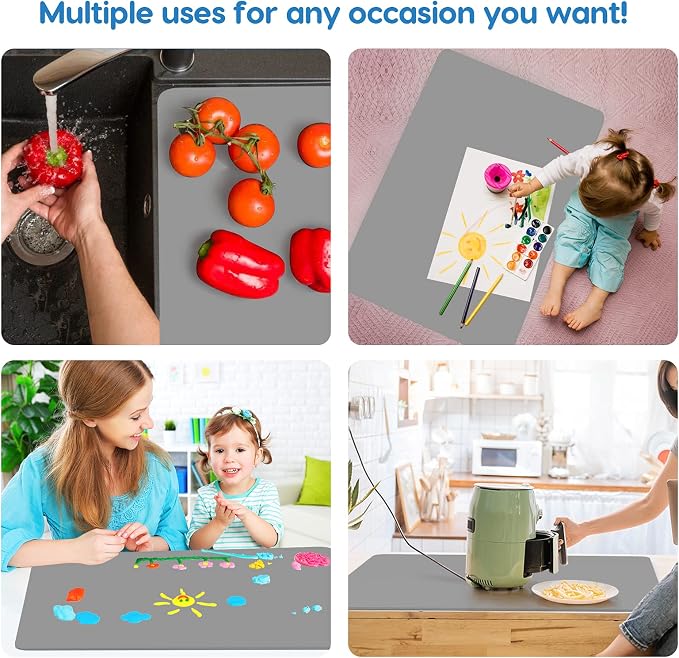 Extra Large Silicone Mat 35.3"x23.5"x0.08", Multipurpose Silicone Mat Thick Heat Resistant Mat Shipped Rolled Up Kitchen Counter Mat Waterproof Silicone Mats for Kitchen Counter Dark Gray | Extra Large, Heat Resistant, Waterproof, Nonslip, Multipurpose...