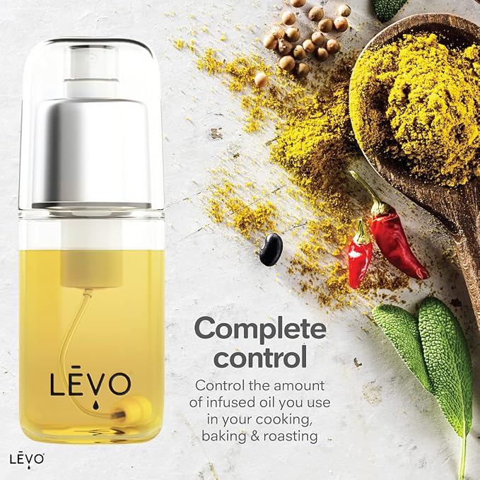 LEVO - Fine Oil Mister - Pressurized Oil Sprayer for Cooking, Air Fryer and Salad Making - Glass Sprayer - 6 fl oz
