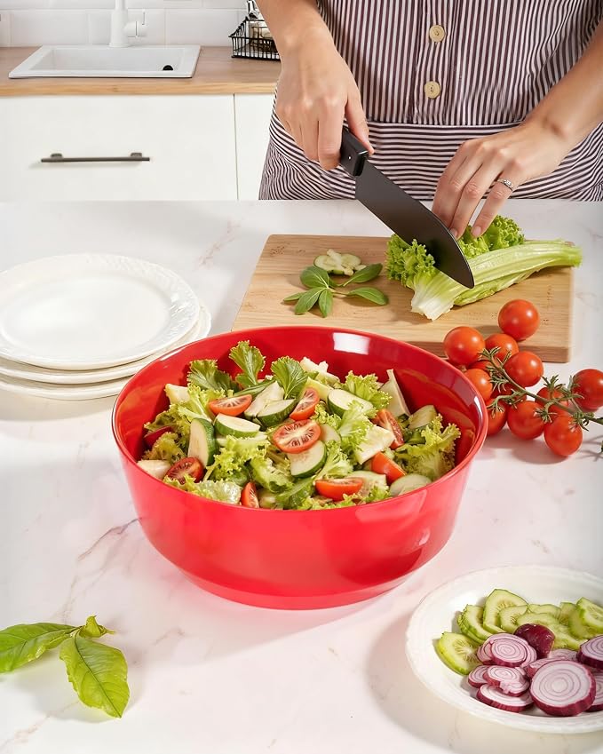 8 Pack Red Serving Bowls for Pool Party | 128oz Heavy Duty Disposable Plastic Bowls, Perfect for Party Snack, Salad, Candy & Bar Buffet