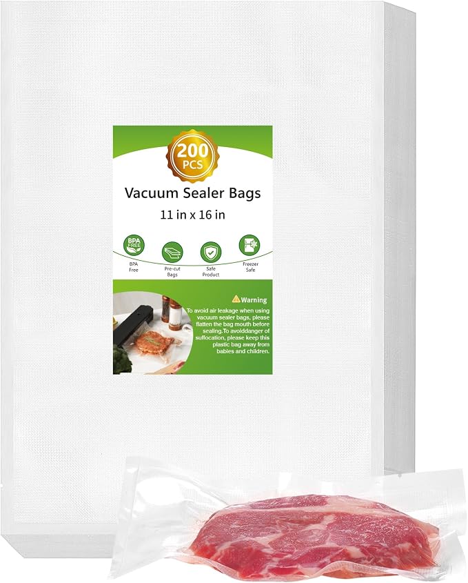 Vacuum Sealer Bags for Food Storage, 11" x 16" Vacuum Seal Bags, 200 Count | 3Mil Embossed BPA-Free Puncture-Resistant Bags, Universal Fit for Sous Vide, Meal Prep, Freezer Storage & Food Preservation