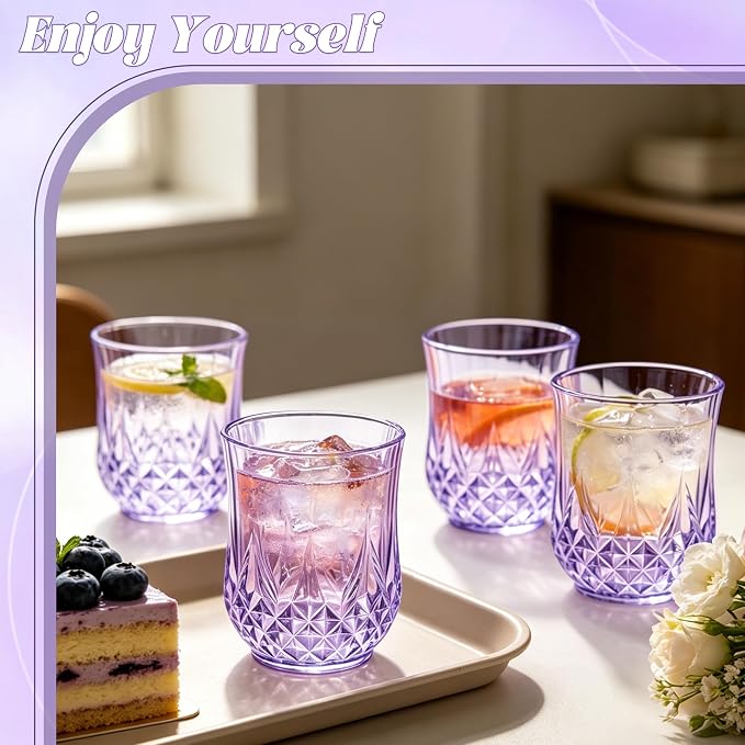 24 Pack Plastic Stemless Wine Glasses, 12oz Unbreakable Wine Cups | Reusable Fancy Vintage Drinking Glass Bulk for Cocktail, Whiskey, Juice, Elegant Decor for Wedding, Party & Holiday Events