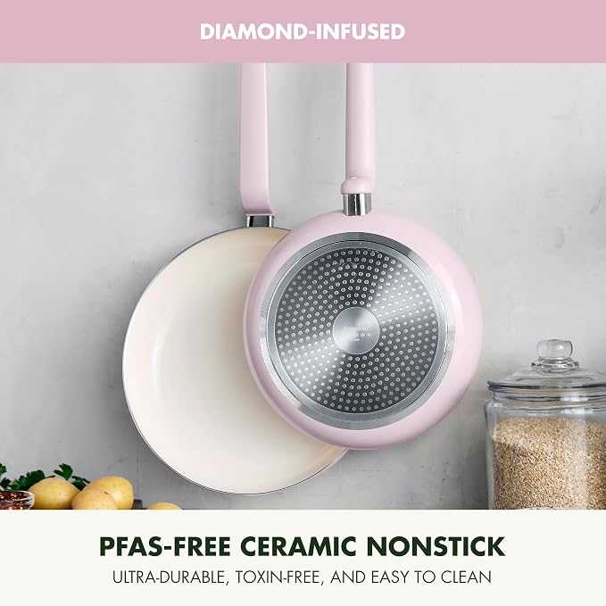 GreenPan Rio Advanced 10" and 12" Frying Pan Skillet Set, Ceramic Nonstick PFAS-Free Pans, Induction Ready, Dishwasher and Oven Safe, Pink