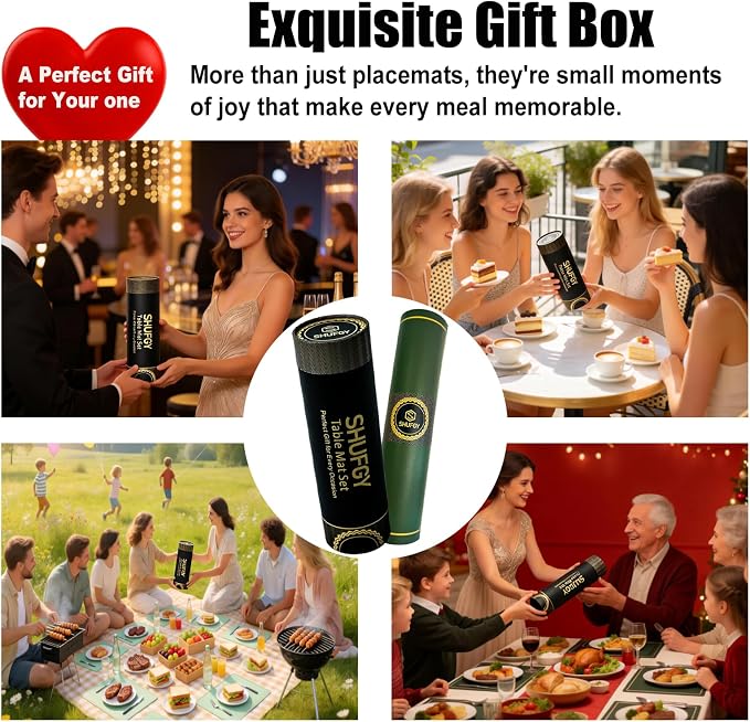 Faux Leather Placemats Set of 4, 11.8"x17.7", Green & Gray | Reversible Table Mats, Waterproof, Stain & Heat Resistant, Easy Clean for Dining, Gatherings, Outdoor