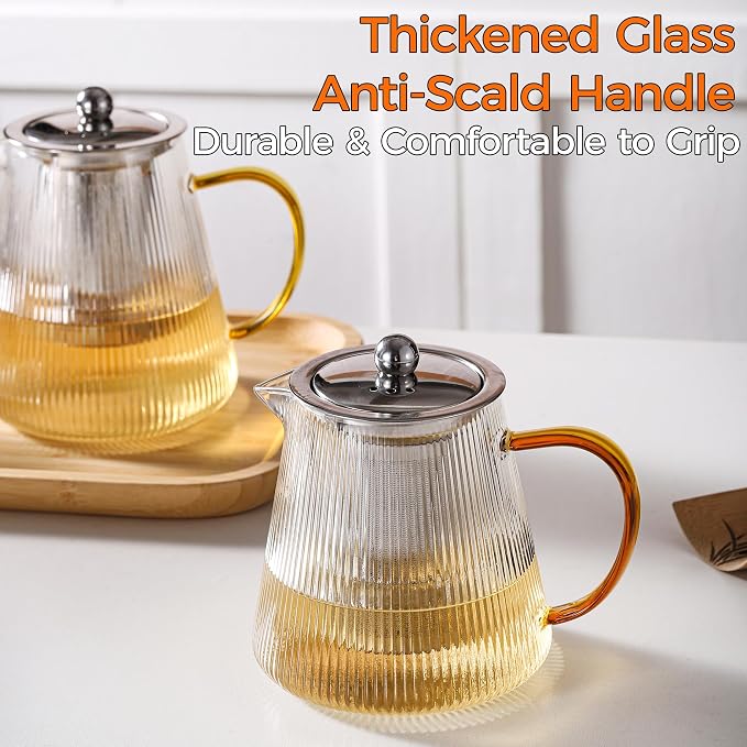 Glass Teapot with Removable Infuser, 32 oz (950 ml) | Borosilicate Glass Tea Pot for Loose Leaf Tea Steeper, Blooming Tea Maker and Brewer, Ideal Gift for Tea Lovers