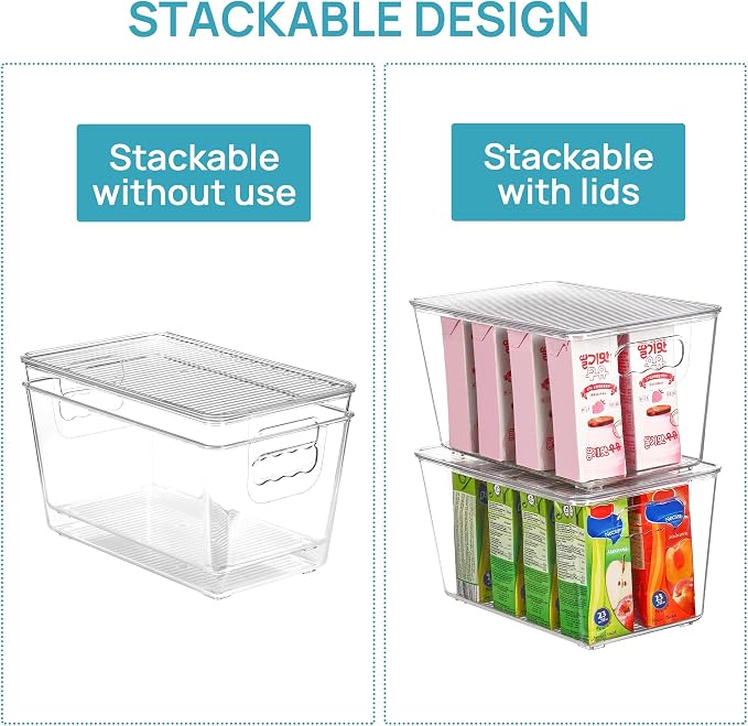 Vtopmart 1 Pack Clear Stackable Storage Bins with Lids, Medium | BPA-free Plastic, Organize Vertically, For Pantry Kitchen Fridge Cabinet Closet Bathroom, Built to Last, Easy to Move