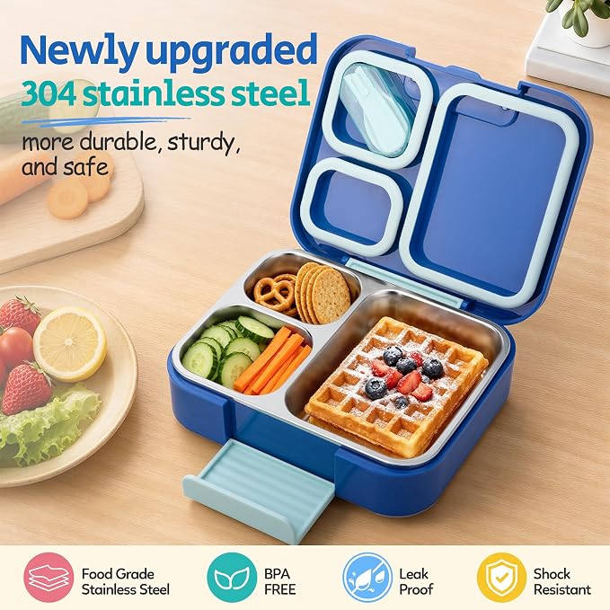 Kids Stainless Steel Bento Lunch Box Adult Boy Food Container Set with Bag | Stainless Steel Bento Lunch Box Kids Container Set Girls Boys Teens with Insulated Lunch Bag and Ice Pack for School Office
