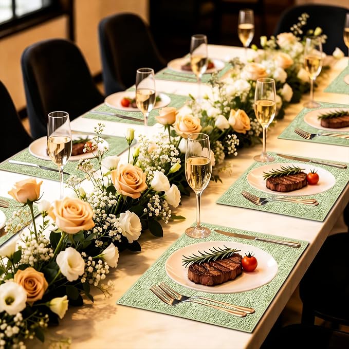 Faux Leather Placemats Set of 4, 11.8"x17.7", Grass Green | Reversible Table Mats, Waterproof, Stain & Heat Resistant, Easy Clean for Dining, Gatherings, Outdoor