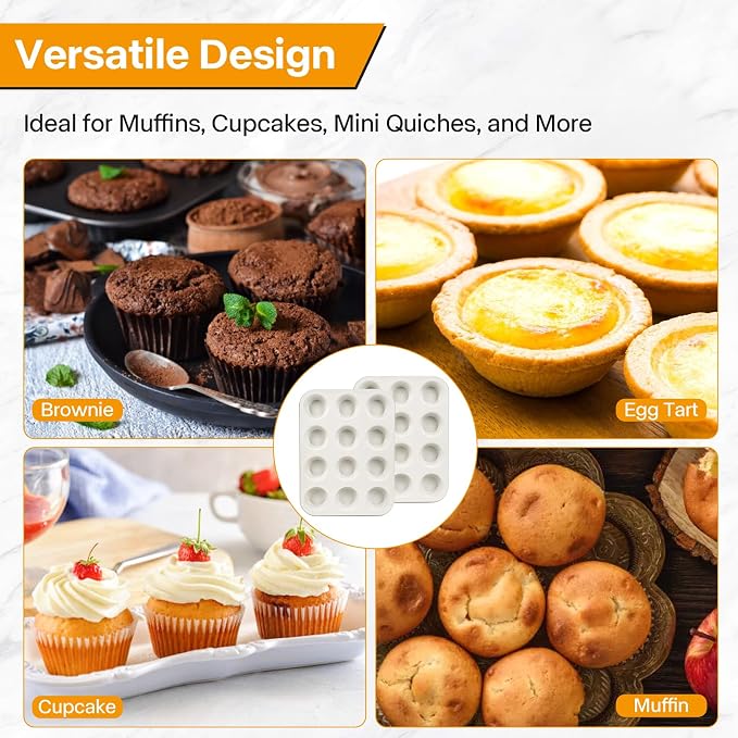 2-Pack Healthy Baking Cupcake Pan| Non Stick 12-Cup Muffin Pan | Durable & Easy Clean Muffin Tin | Perfect for Cupcakes, Muffins (Beige)